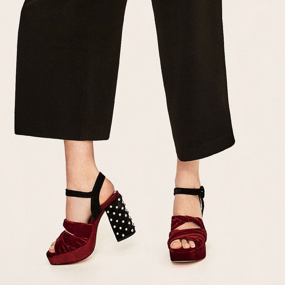 Zara Velvet Sandals With Beaded Detail - Picture 8 of 9